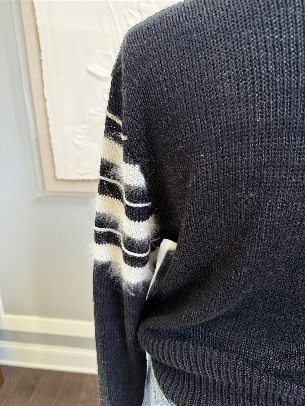 VTG 80s 90s Sostanza Angora Blend Faux Wrap Zebra Stripe Knit Sweater L - Picture 8 of 11